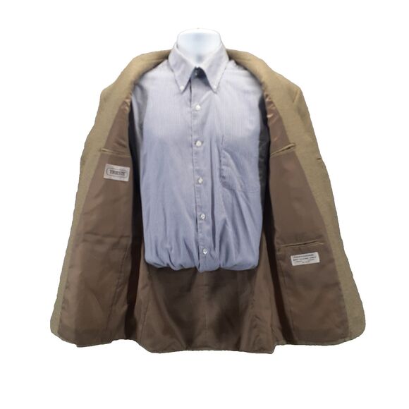 Trieste Blazer Mens 40R Tan Silk Wool 3 Button Jacket Office Dress Business - Picture 2 of 13